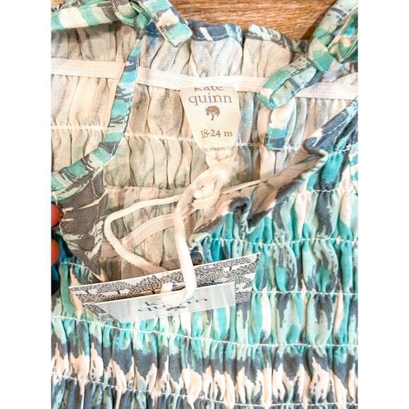NWT! Kate Quinn Blue Ikat Smocked Bubble Romper, Size 18-24M - Picture 3 of 4